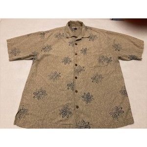 Tommy Bahama Silk Shirt Green/Beige/Blue Flowers SZ M